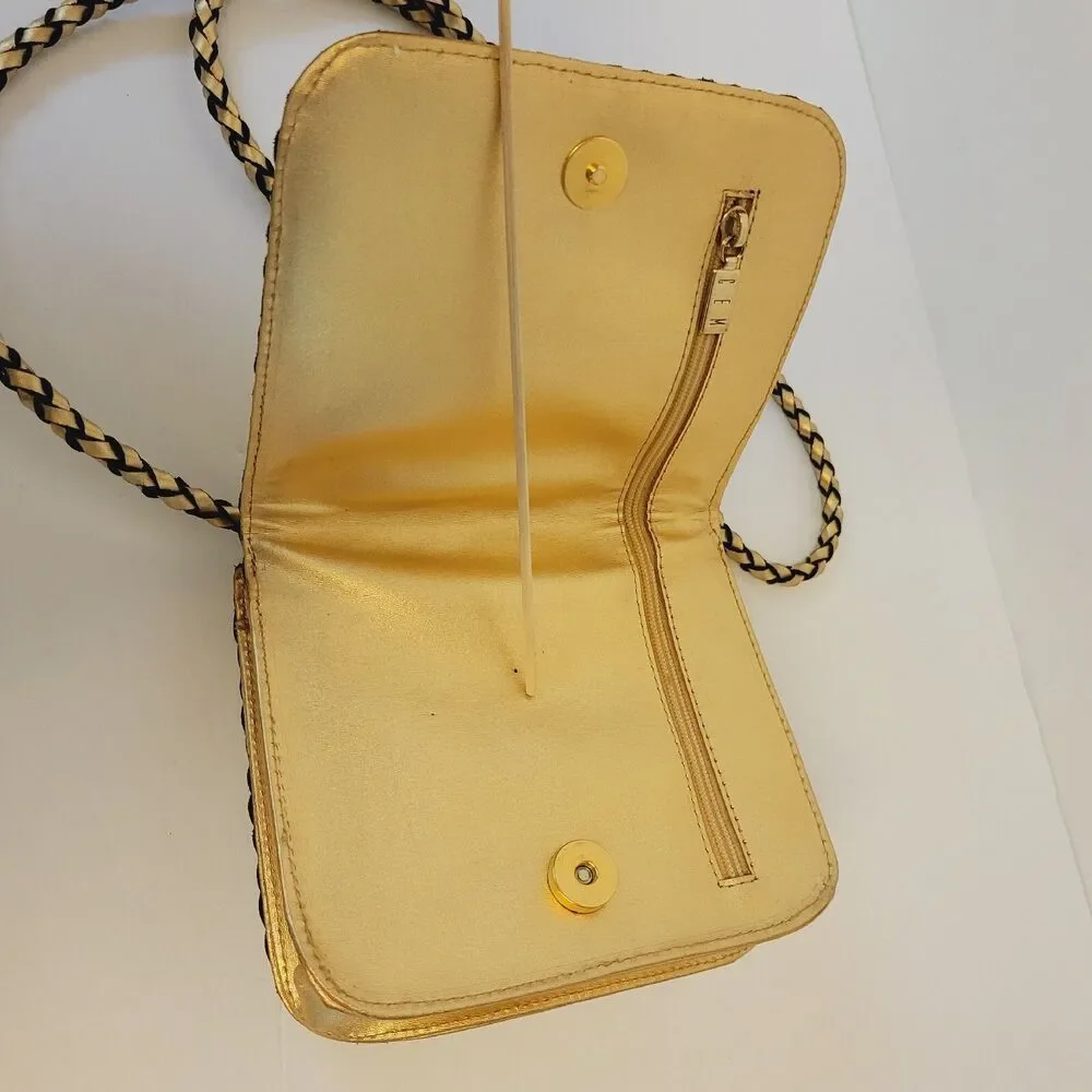 CEM Woven Leather Metallic Crossbody Bag Gold Bronze Small Braided Strap Vintage